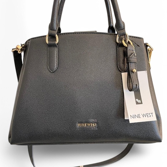 Nine West Handbags - Nine West Tansy black satchel with gold hardware and long strap NWT